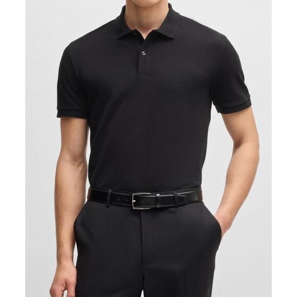 Hugo Boss Regular Fit Black Soft Pima Cotton Casual Polo Shirt Mens Large - Picture 1 of 10